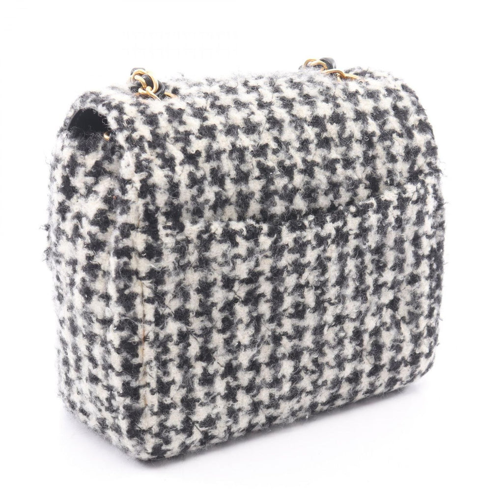 Chanel Shoulder Bag Quilted Houndstooth Black White Fabric Mini Chain — view 2
