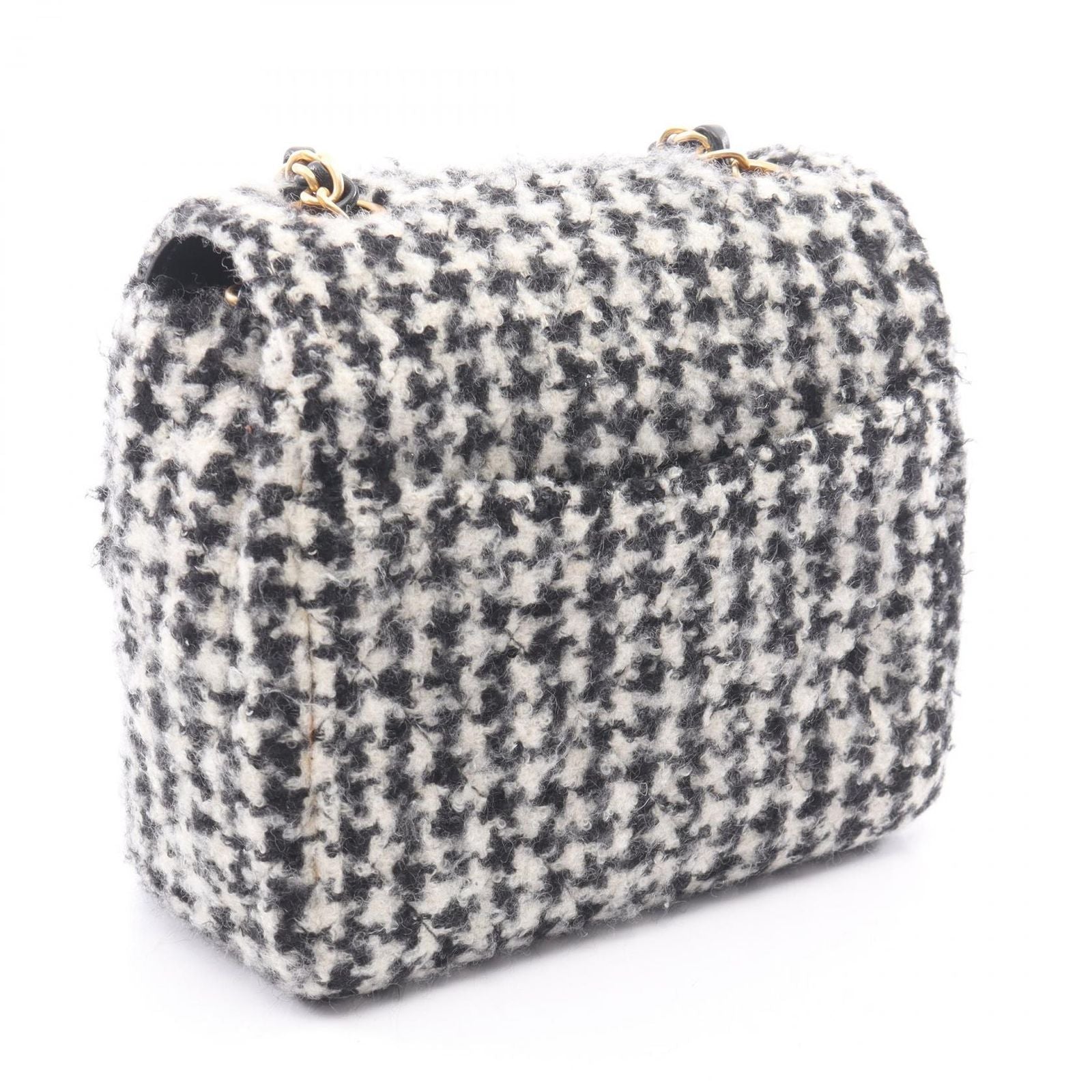 Chanel Shoulder Bag Quilted Houndstooth Black White Fabric Mini Chain — view 2