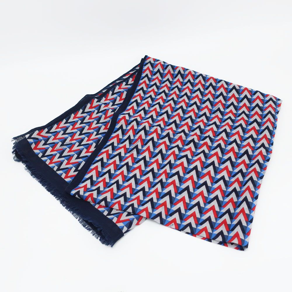 Louis Vuitton Ten Shawl Pattern Navy Cotton Hemp Scarf — view 2