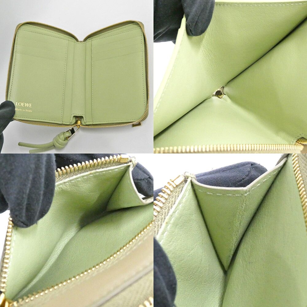 Loewe Knot Compact Zip Wallet Leather Beige Lime Green — view 5