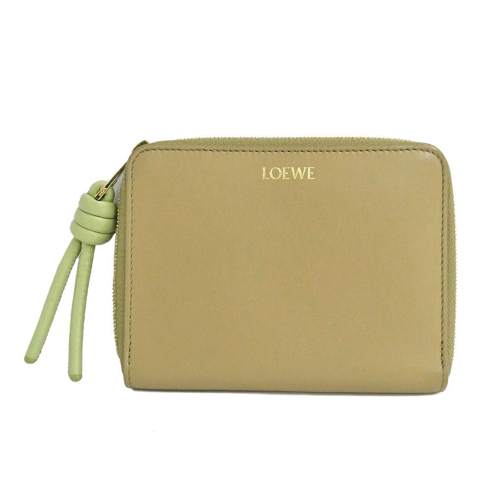 Loewe Knot Compact Zip Wallet Leather Beige Lime Green