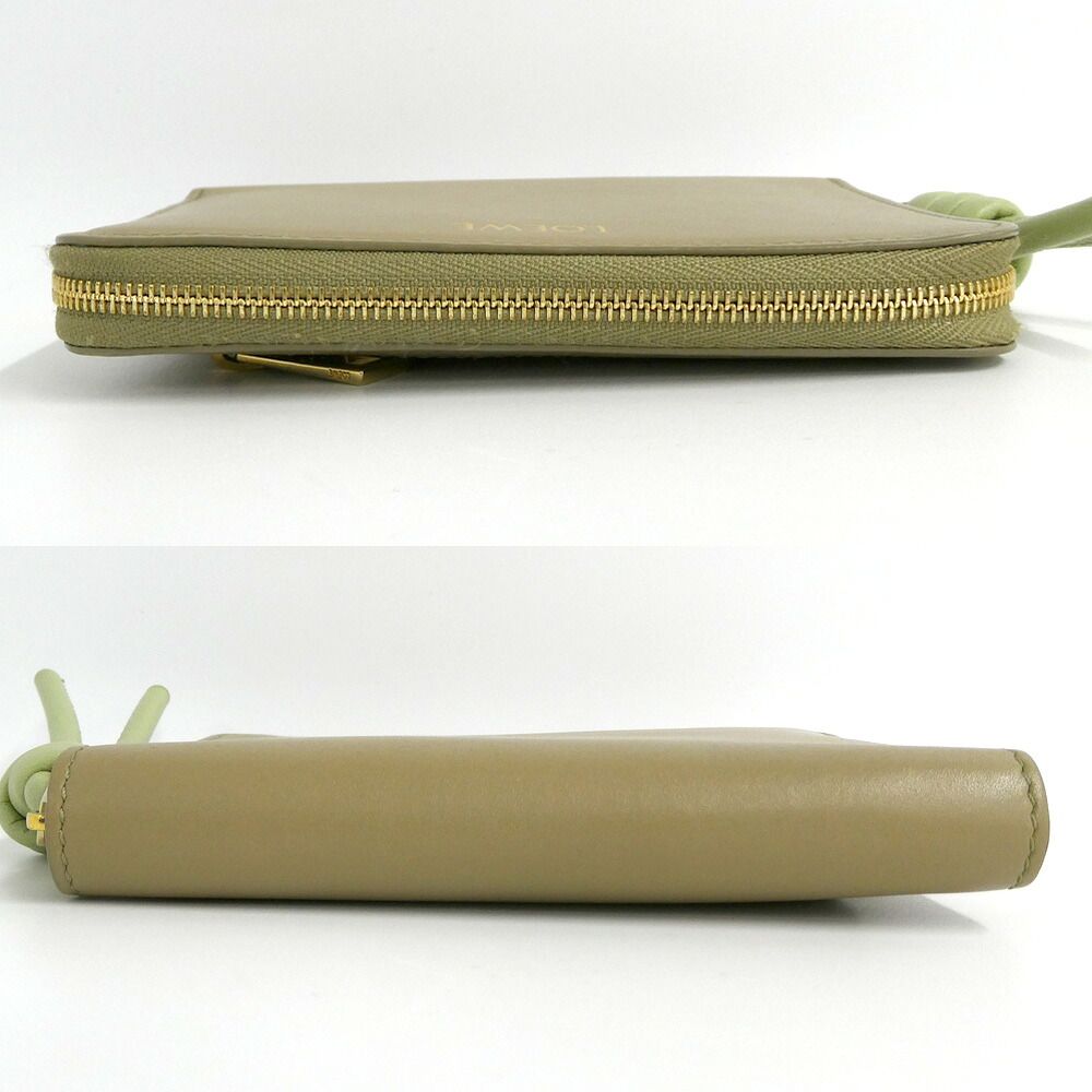 Loewe Knot Compact Zip Wallet Leather Beige Lime Green — view 3