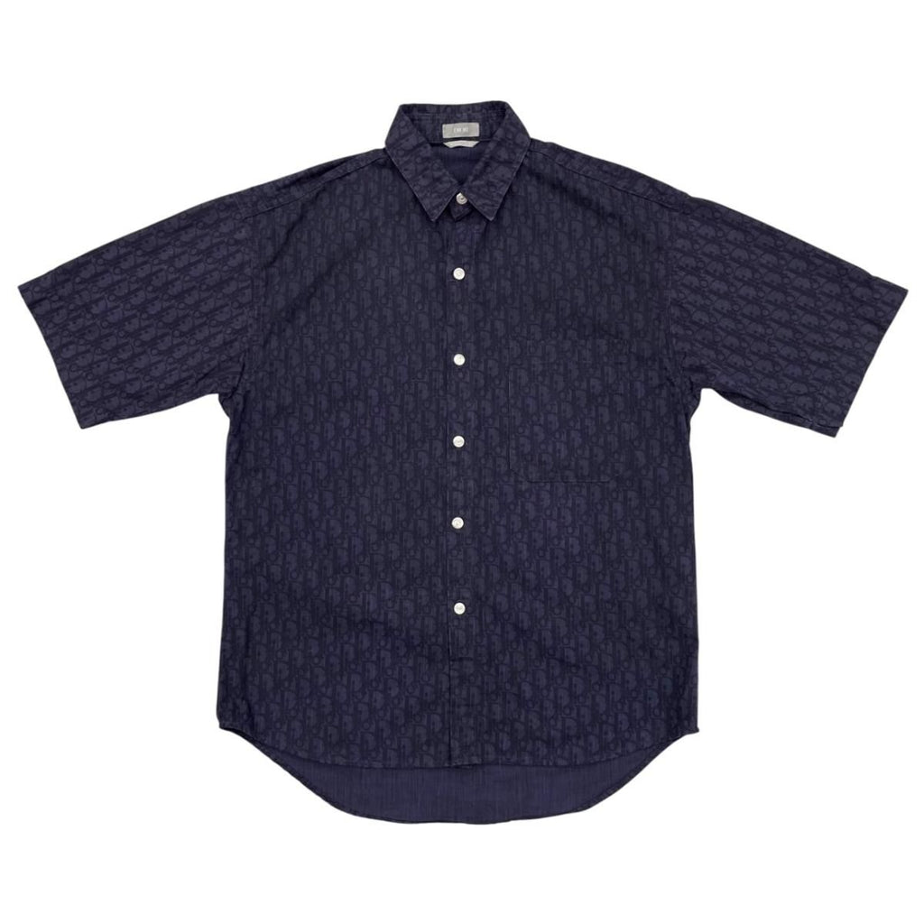 Dior Homme Short Sleeve Shirt Oblique 38 Cotton Logo Navy