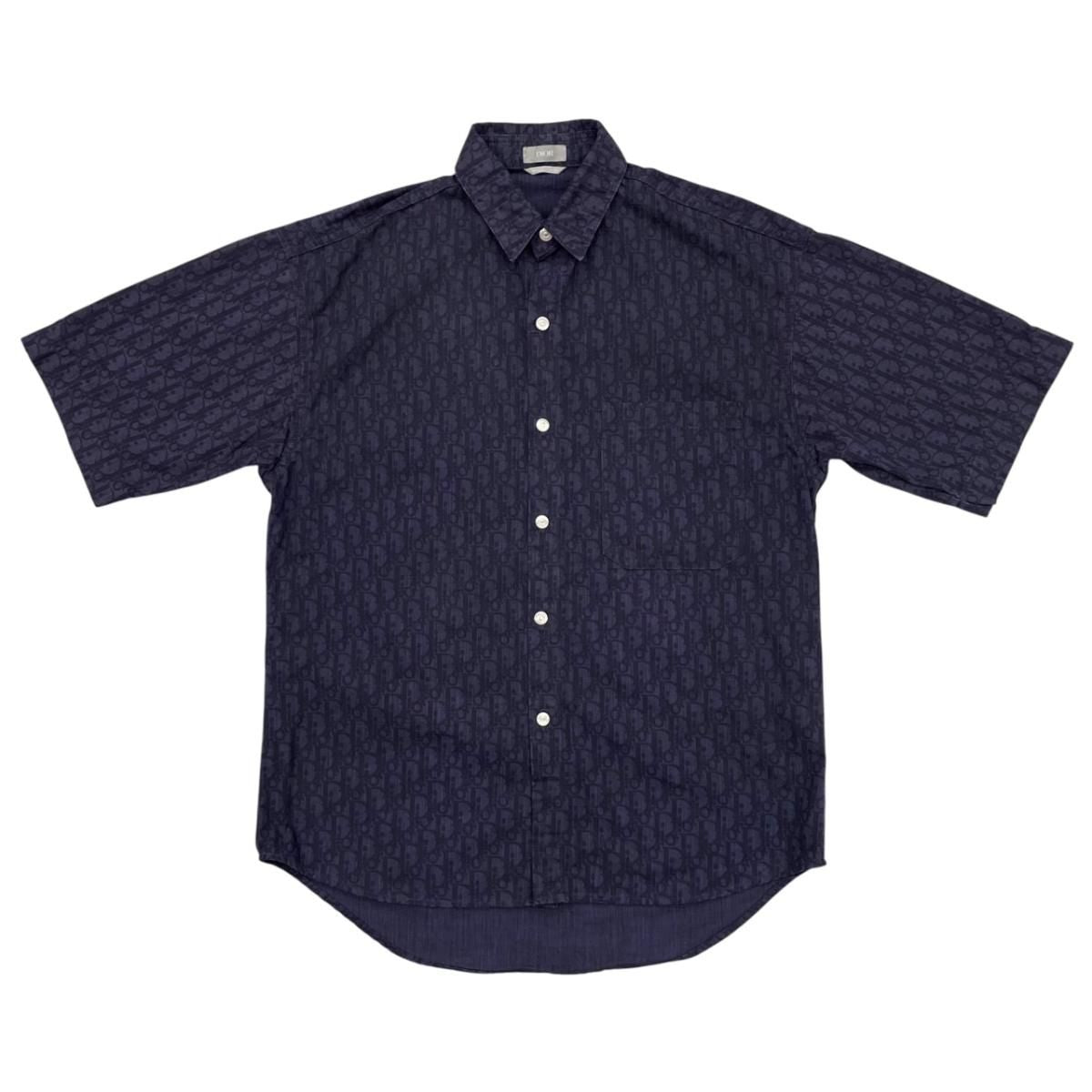 Dior Homme Short Sleeve Shirt Oblique 38 Cotton Logo Navy