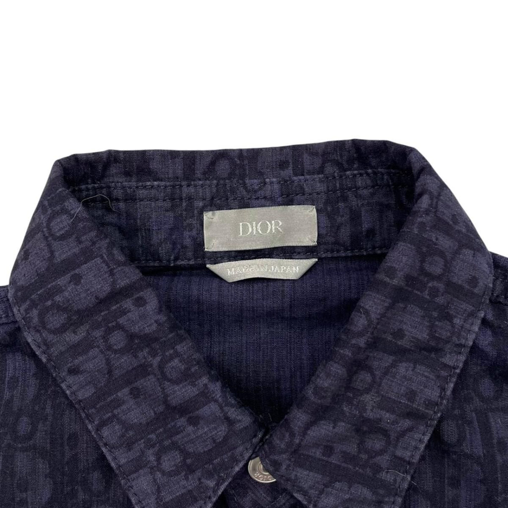 Dior Homme Short Sleeve Shirt Oblique 38 Cotton Logo Navy — view 7