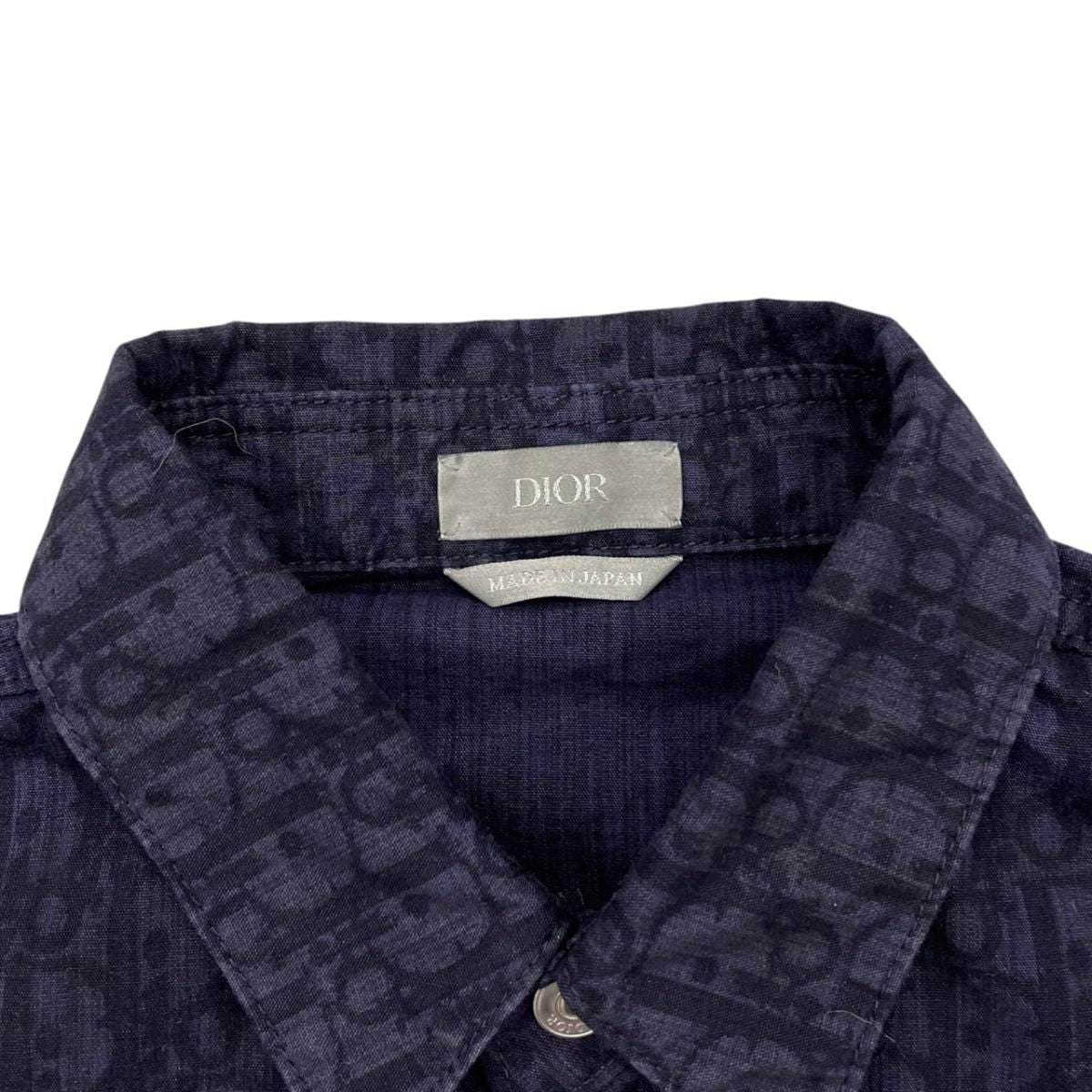 Dior Homme Short Sleeve Shirt Oblique 38 Cotton Logo Navy — view 7