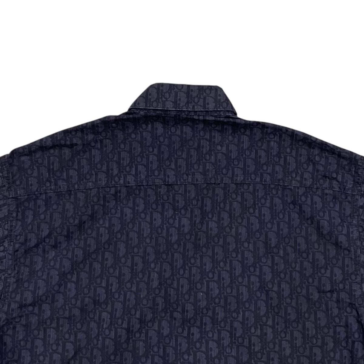 Dior Homme Short Sleeve Shirt Oblique 38 Cotton Logo Navy — view 5