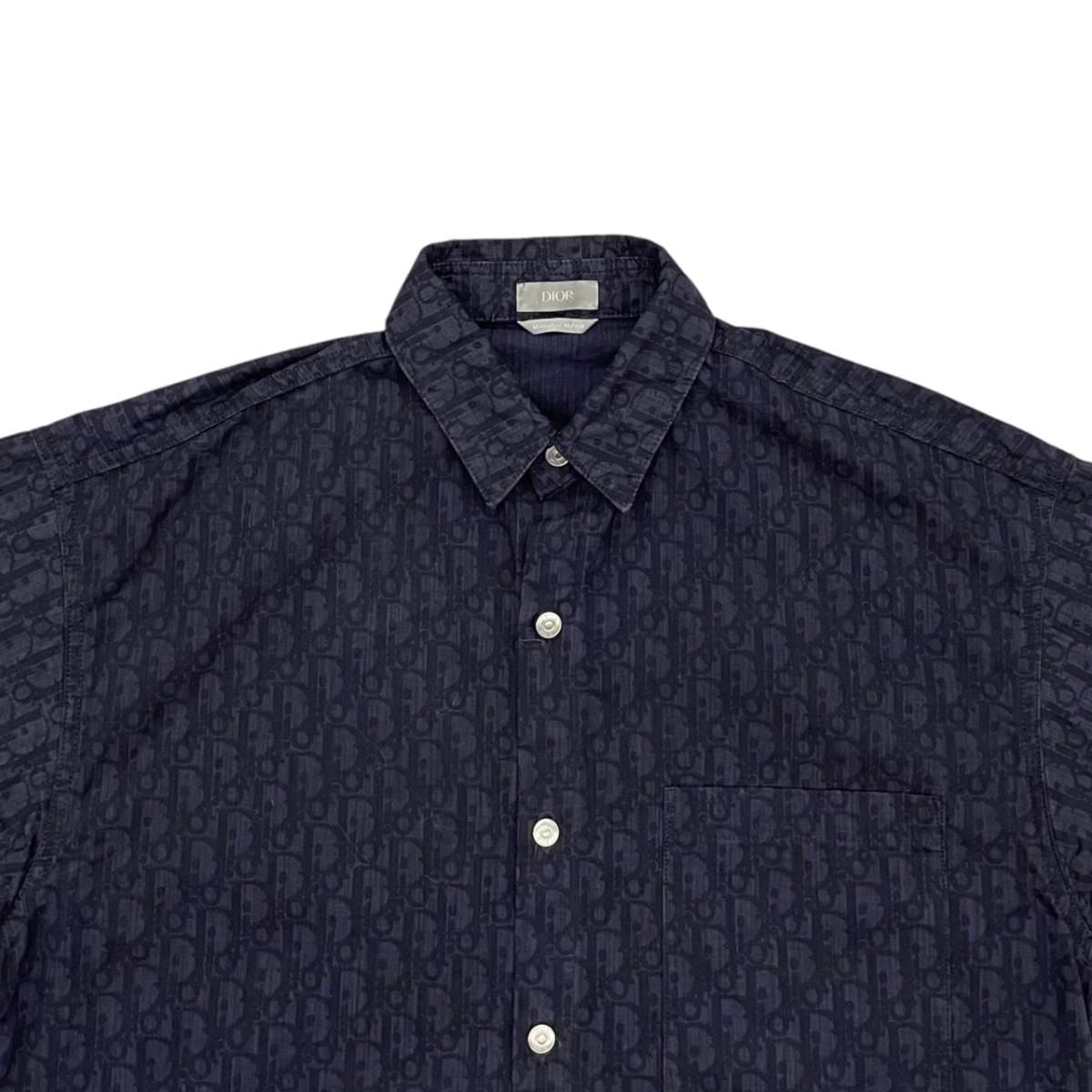 Dior Homme Short Sleeve Shirt Oblique 38 Cotton Logo Navy — view 3