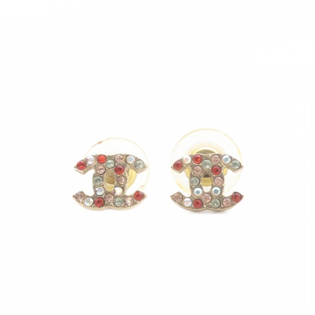 Chanel Rhinestone CC Logo Earrings Gold — view 5