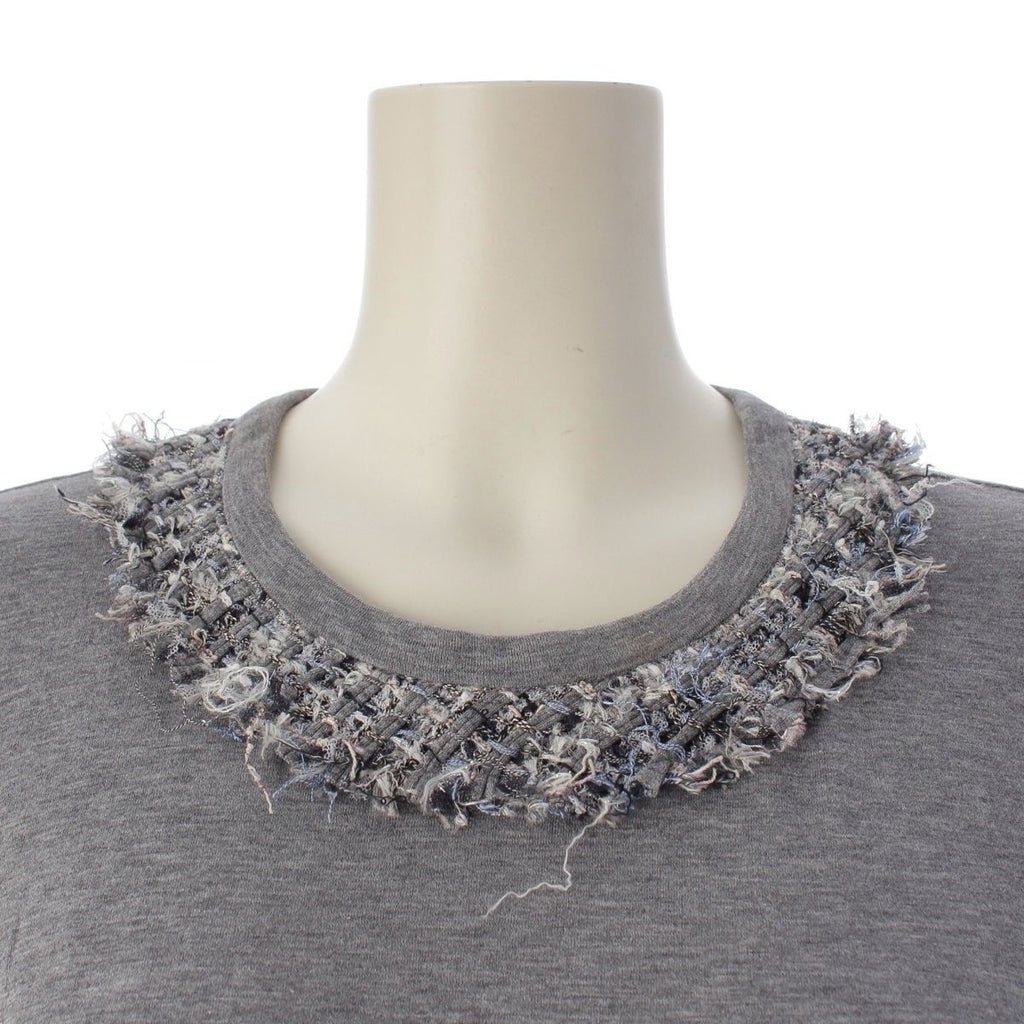 Chanel Cotton Lion Button Tweed Short Sleeve T-Shirt Gray 38 — view 5