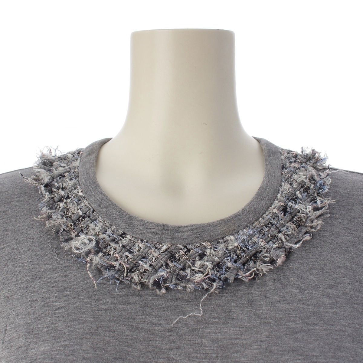 Chanel Cotton Lion Button Tweed Short Sleeve T-Shirt Gray 38 — view 5