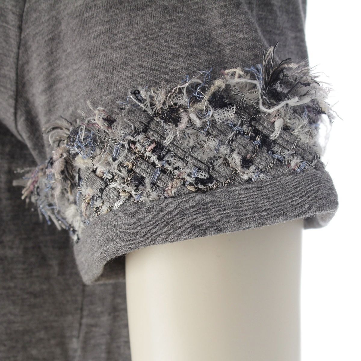 Chanel Cotton Lion Button Tweed Short Sleeve T-Shirt Gray 38 — view 7