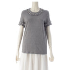 Chanel Cotton Lion Button Tweed Short Sleeve T-Shirt Gray 38