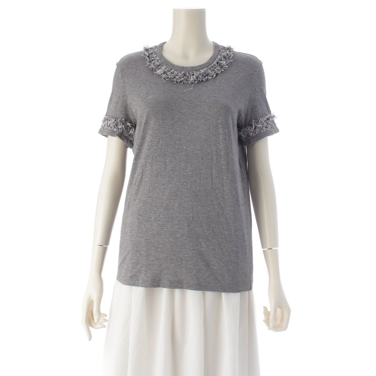 Chanel Cotton Lion Button Tweed Short Sleeve T-Shirt Gray 38