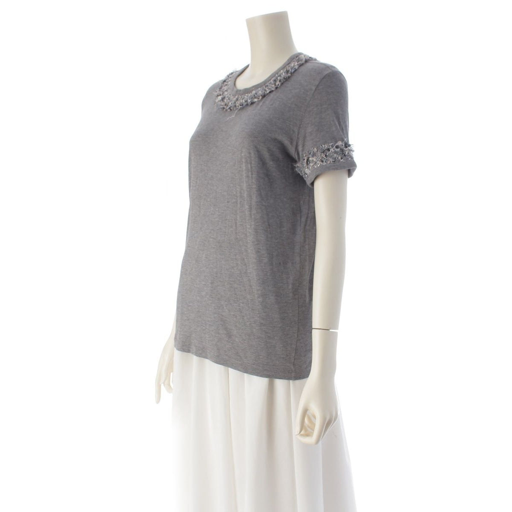 Chanel Cotton Lion Button Tweed Short Sleeve T-Shirt Gray 38 — view 2