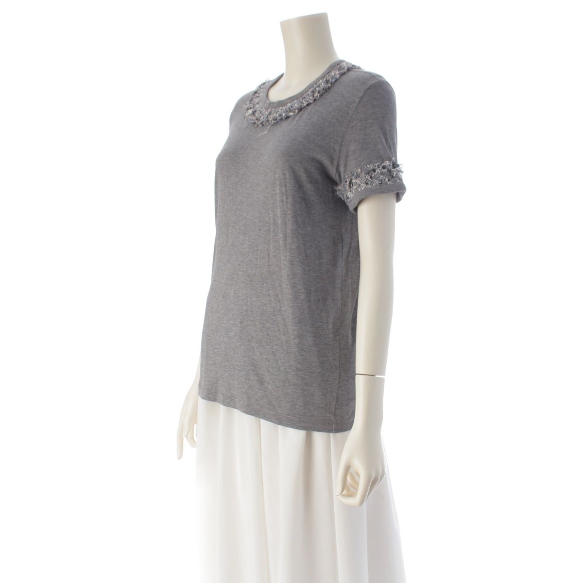Chanel Cotton Lion Button Tweed Short Sleeve T-Shirt Gray 38 — view 2
