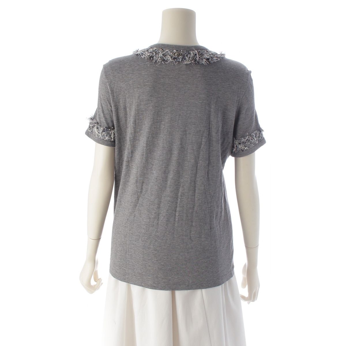 Chanel Cotton Lion Button Tweed Short Sleeve T-Shirt Gray 38 — view 4