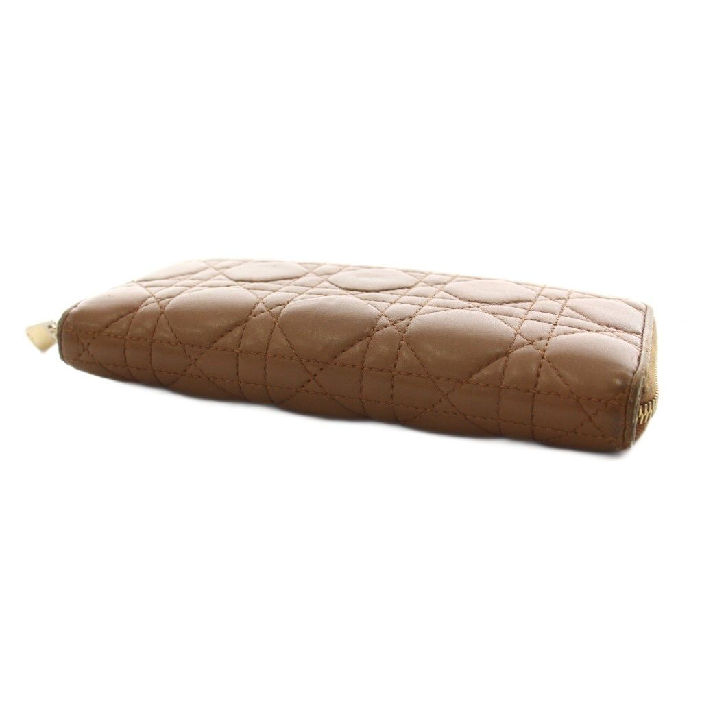 Dior Lady Cannage Wallet Zip Around Coin Purse Leather Brown an — view 4