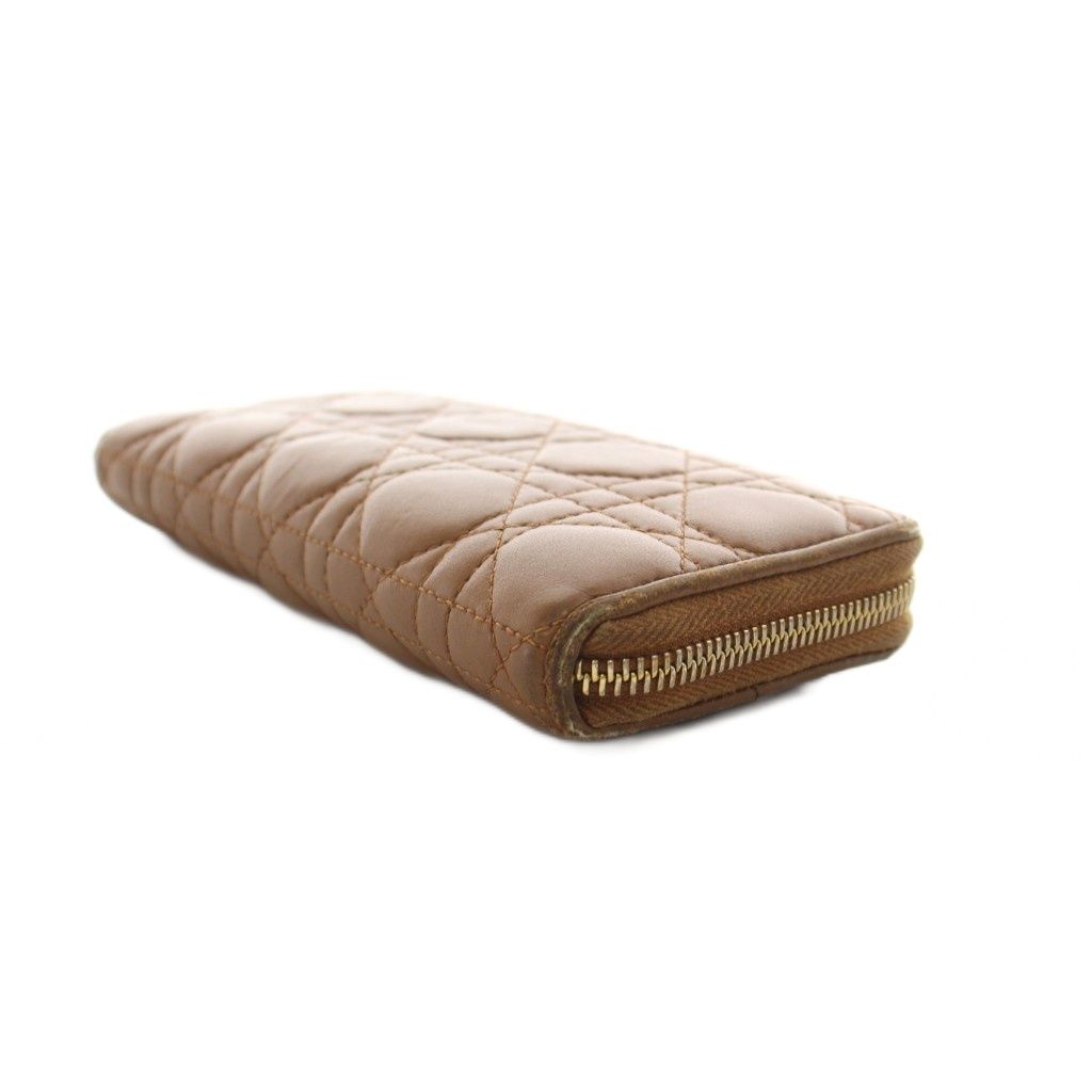 Dior Lady Cannage Wallet Zip Around Coin Purse Leather Brown an — view 5