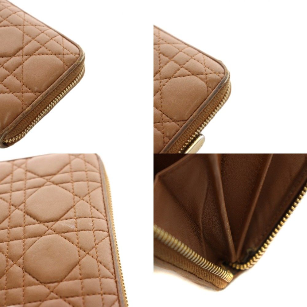 Dior Lady Cannage Wallet Zip Around Coin Purse Leather Brown an — view 8