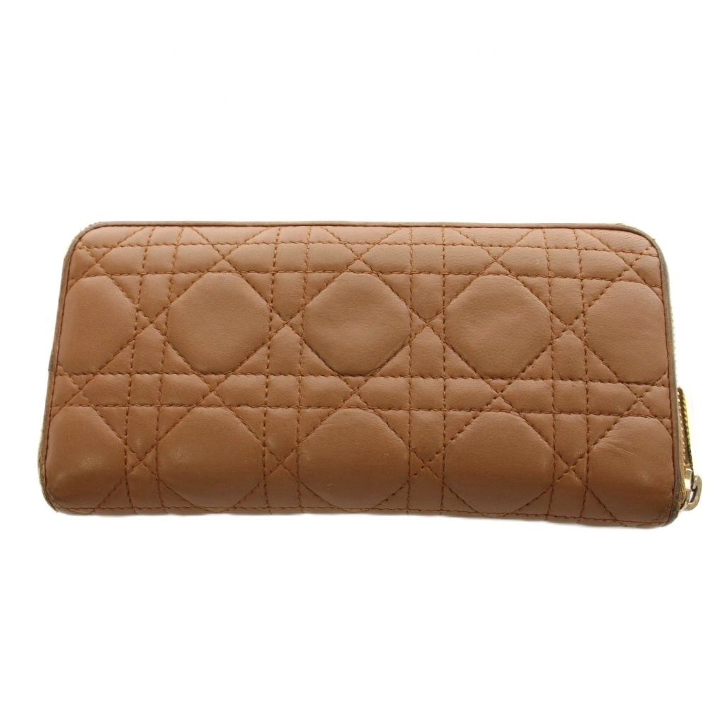 Dior Lady Cannage Wallet Zip Around Coin Purse Leather Brown an — view 2