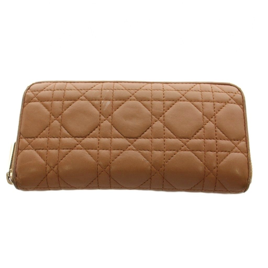 Dior Lady Cannage Wallet Zip Around Coin Purse Leather Brown an