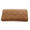 Dior Lady Cannage Wallet Zip Around Coin Purse Leather Brown an