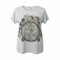 Hermes Print T-Shirt Crew Neck Top Botanical Pattern 36 Light Gray Cotton
