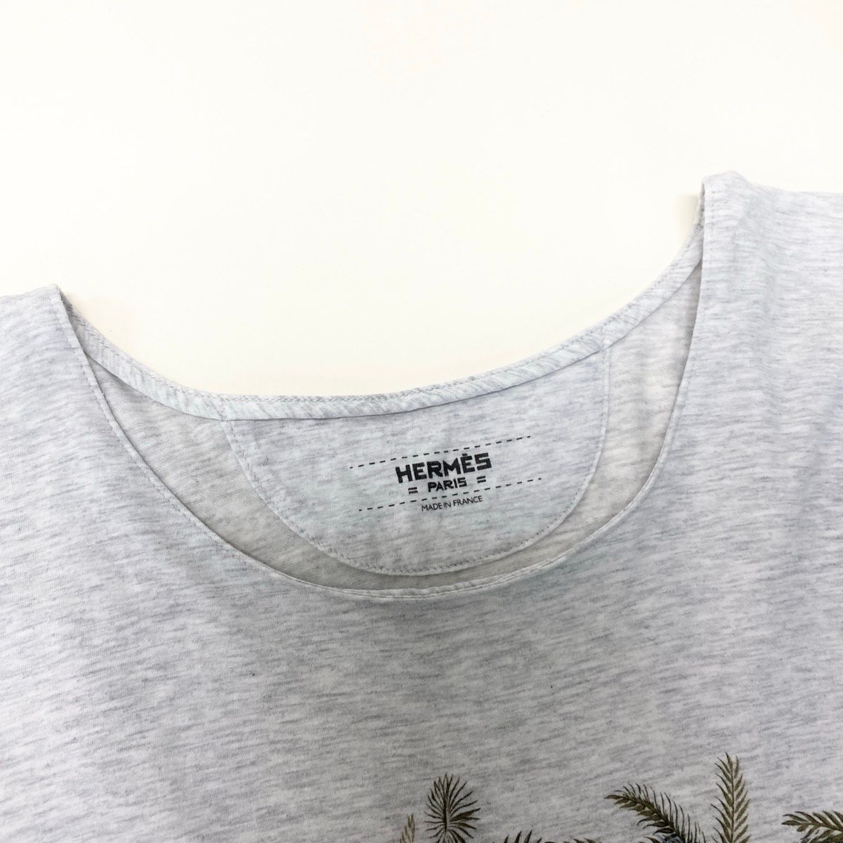Hermes Print T-Shirt Crew Neck Top Botanical Pattern 36 Light Gray Cotton — view 6
