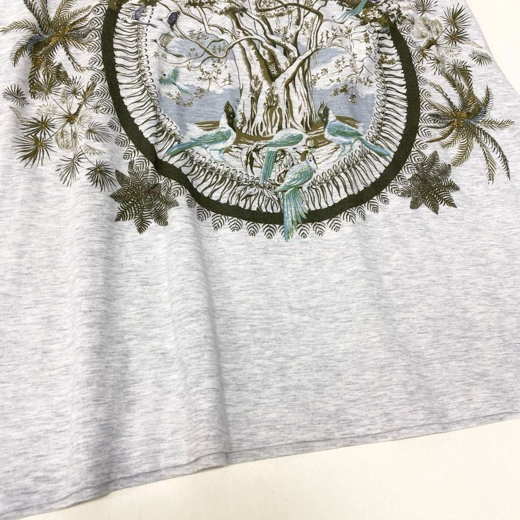Hermes Print T-Shirt Crew Neck Top Botanical Pattern 36 Light Gray Cotton — view 5
