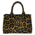 Prada Tote Canapa Light Brown Black Leopard Print