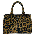 Prada Tote Canapa Light Brown Black Leopard Print