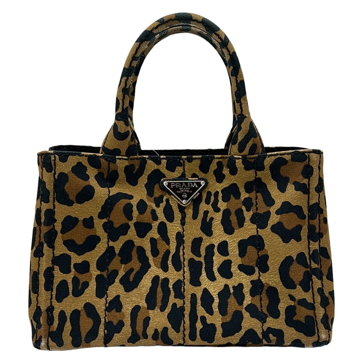 Prada Tote Canapa Light Brown Black Leopard Print