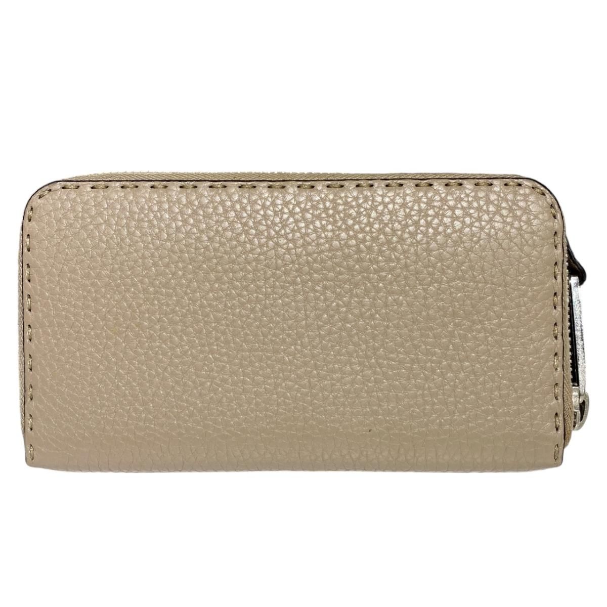 Fendi Wallet Selleria Zip Around Gray Beige Leather — view 2