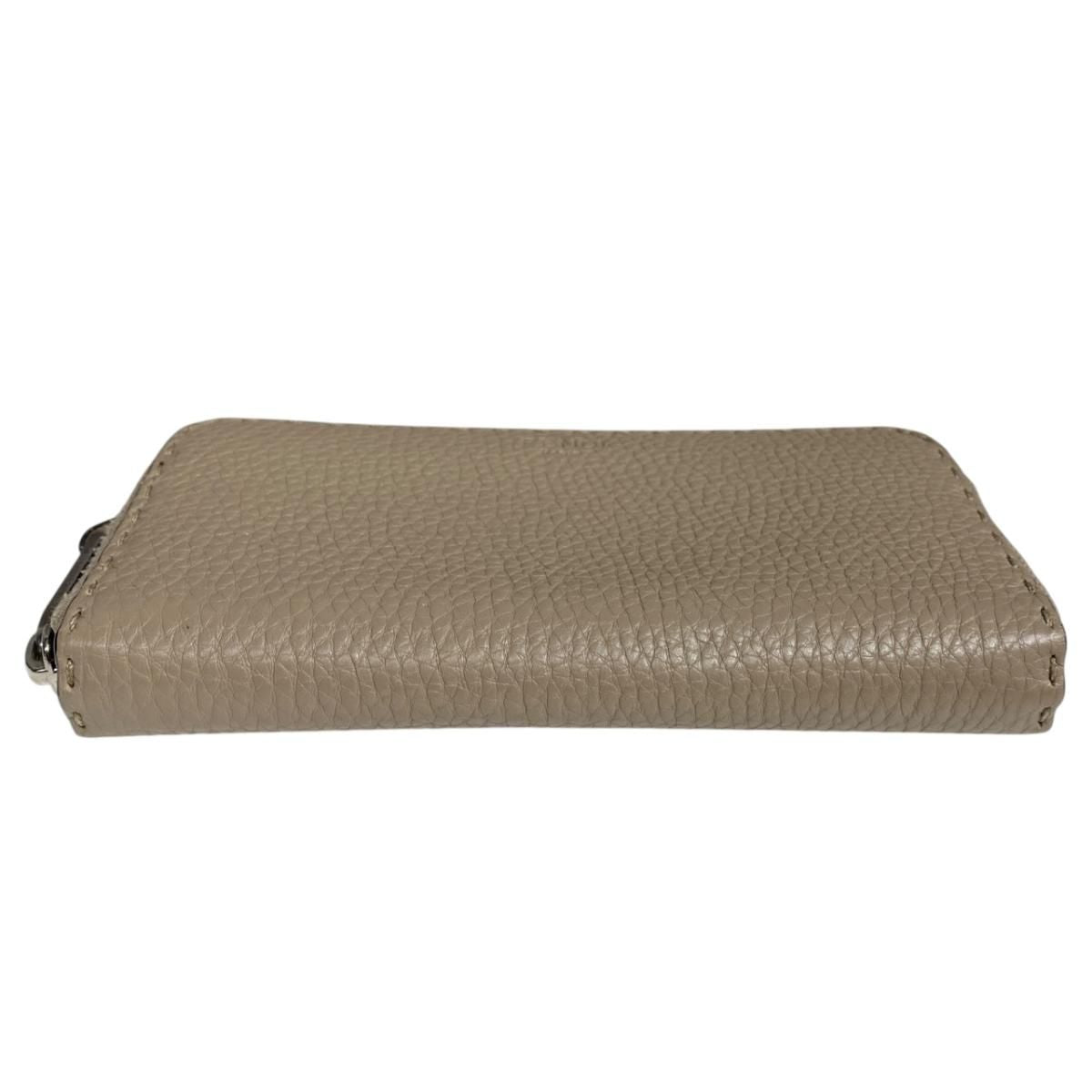 Fendi Wallet Selleria Zip Around Gray Beige Leather — view 6