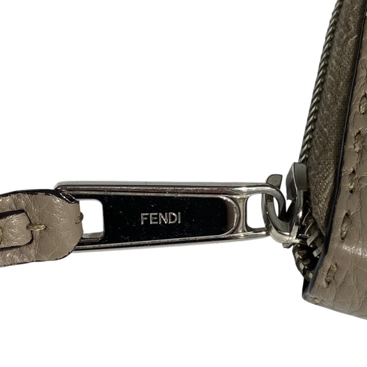 Fendi Wallet Selleria Zip Around Gray Beige Leather — view 8