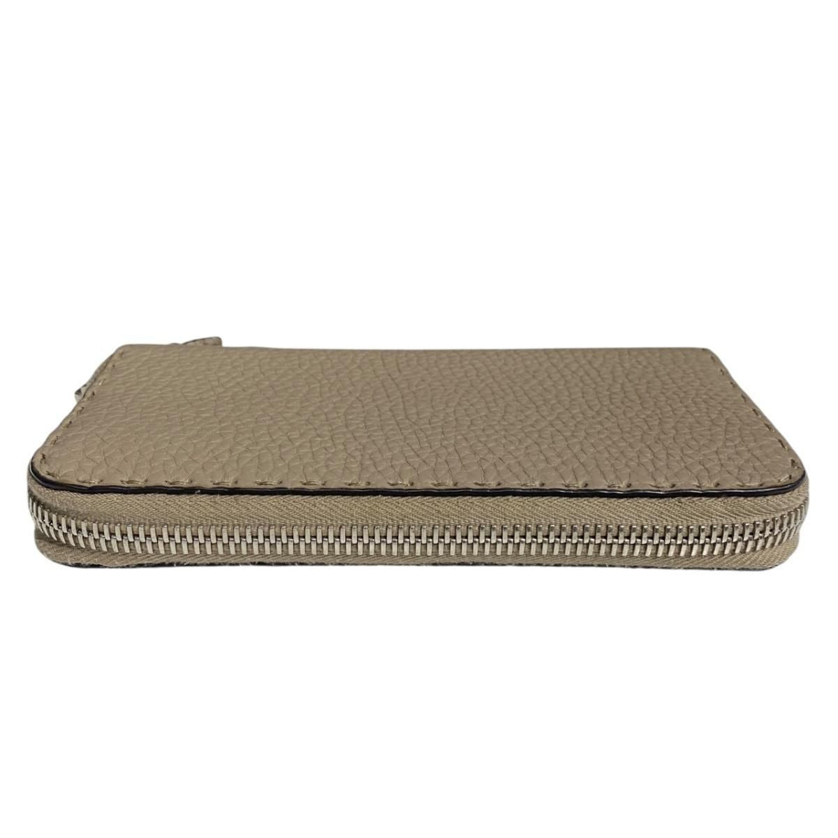 Fendi Wallet Selleria Zip Around Gray Beige Leather — view 7