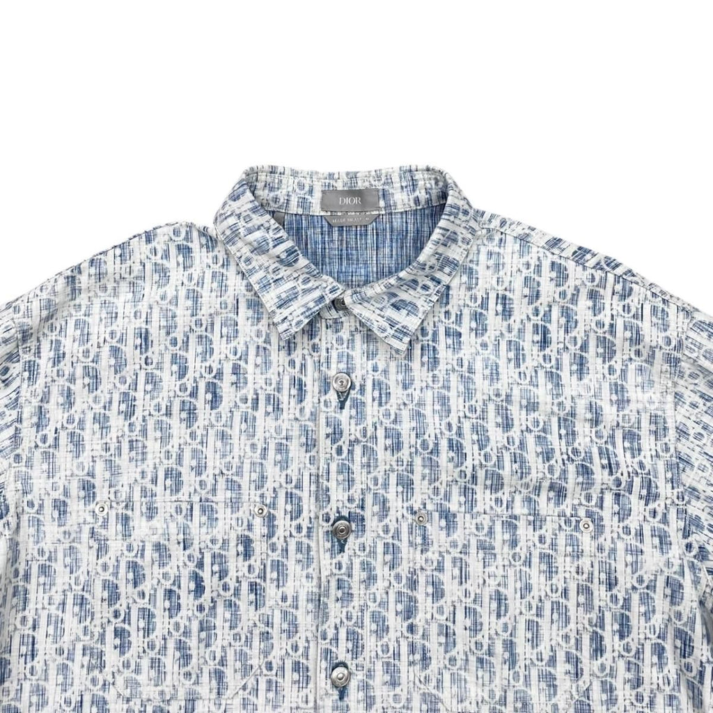 Dior Long Sleeve Shirt Oblique Casli Overshirt 40 Cotton Denim Logo Blue White — view 3
