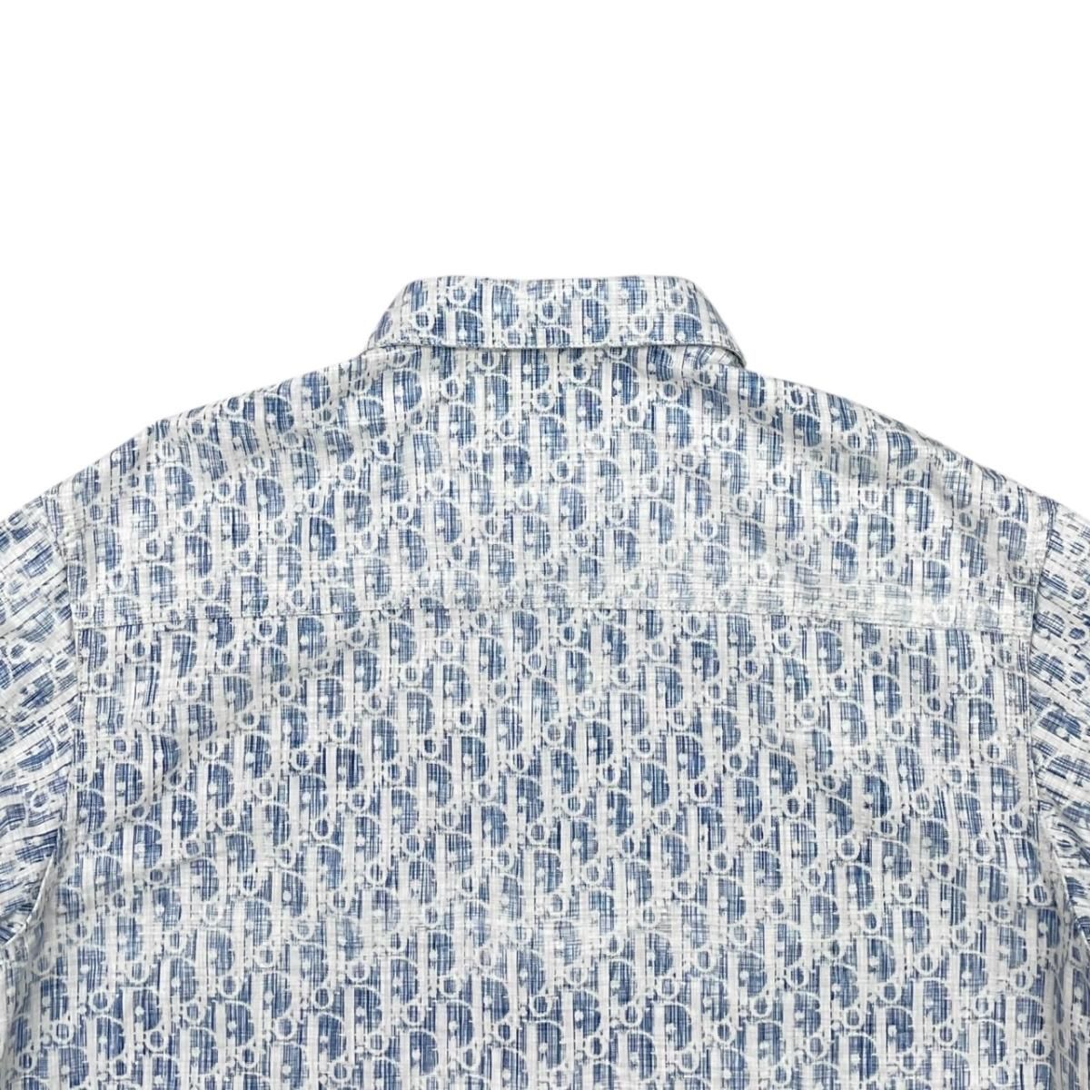 Dior Long Sleeve Shirt Oblique Casli Overshirt 40 Cotton Denim Logo Blue White — view 5