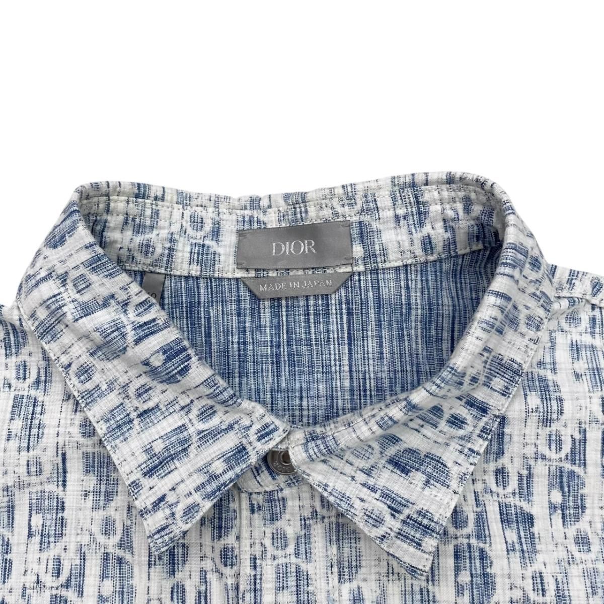 Dior Long Sleeve Shirt Oblique Casli Overshirt 40 Cotton Denim Logo Blue White — view 8