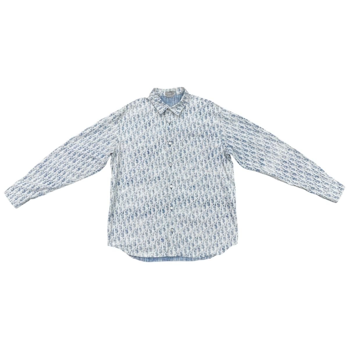 Dior Long Sleeve Shirt Oblique Casli Overshirt 40 Cotton Denim Logo Blue White