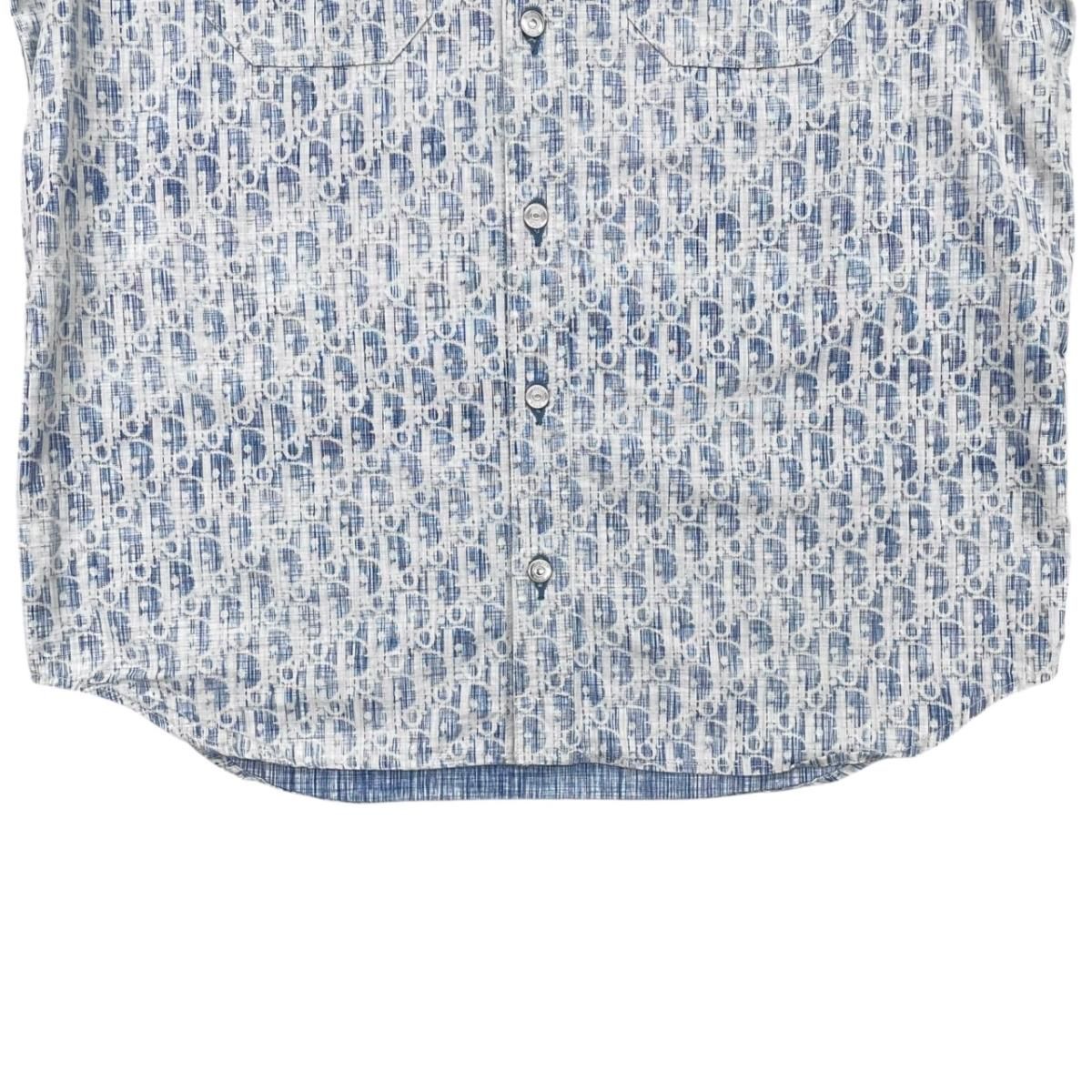 Dior Long Sleeve Shirt Oblique Casli Overshirt 40 Cotton Denim Logo Blue White — view 4