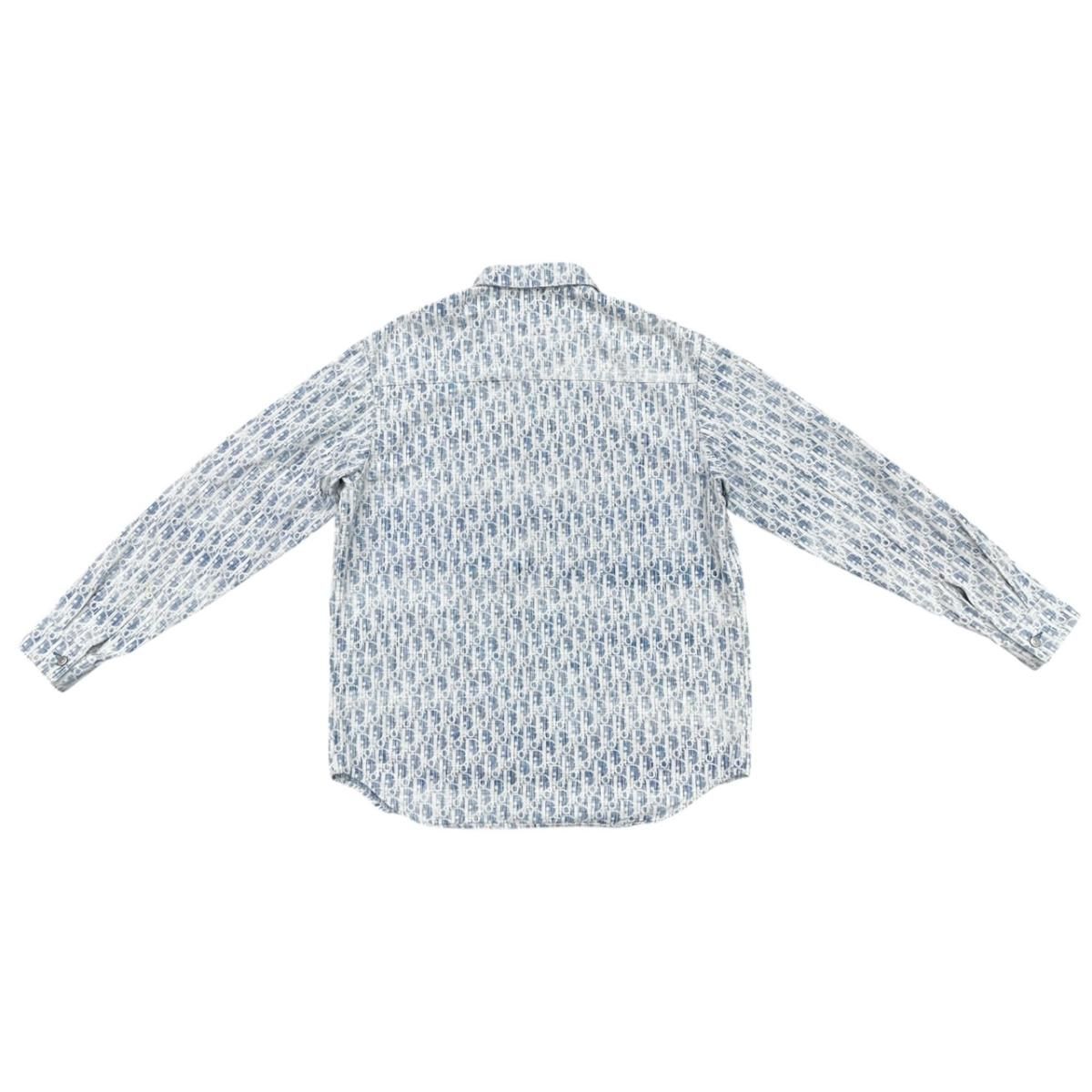 Dior Long Sleeve Shirt Oblique Casli Overshirt 40 Cotton Denim Logo Blue White — view 2
