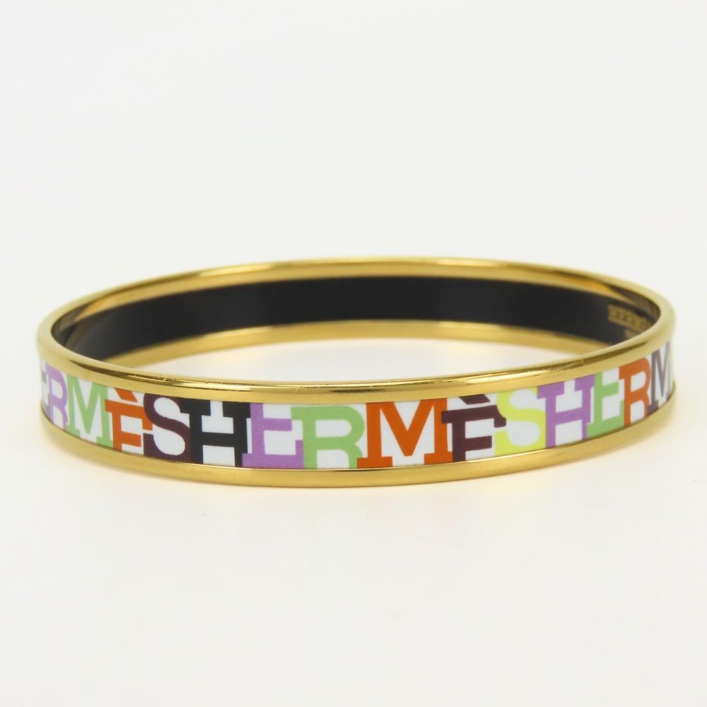 Hermes Bangle Enamel PM Metal White Multicolor Gold Cloisonne Bracelet — view 3