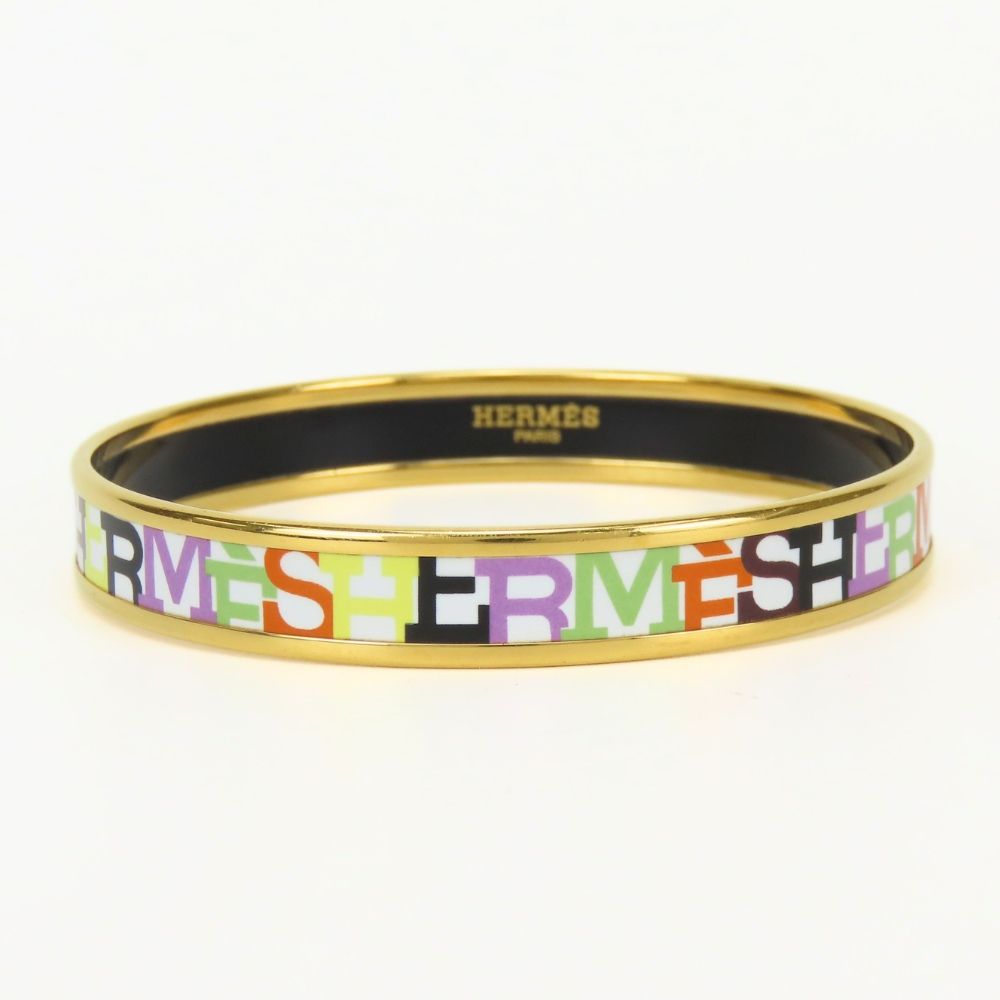 Hermes Bangle Enamel PM Metal White Multicolor Gold Cloisonne Bracelet — view 2