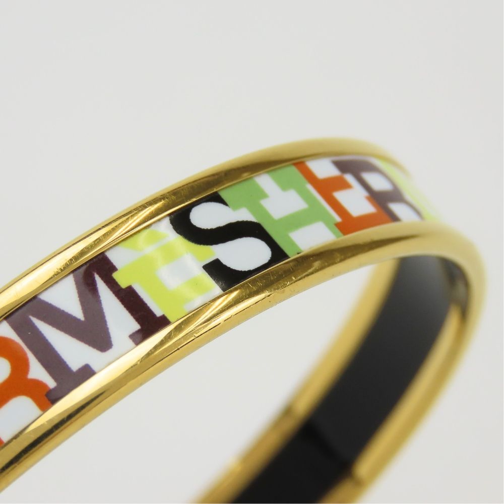 Hermes Bangle Enamel PM Metal White Multicolor Gold Cloisonne Bracelet — view 7