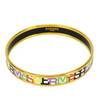 Hermes Bangle Enamel PM Metal White Multicolor Gold Cloisonne Bracelet