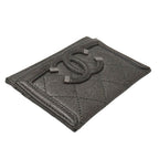 Chanel Card Case Quilted CC Filigree Caviar Leather Gray Silver Metallic — view 3