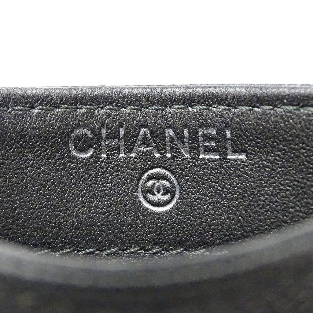 Chanel Card Case Quilted CC Filigree Caviar Leather Gray Silver Metallic — view 5
