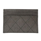 Chanel Card Case Quilted CC Filigree Caviar Leather Gray Silver Metallic — view 2